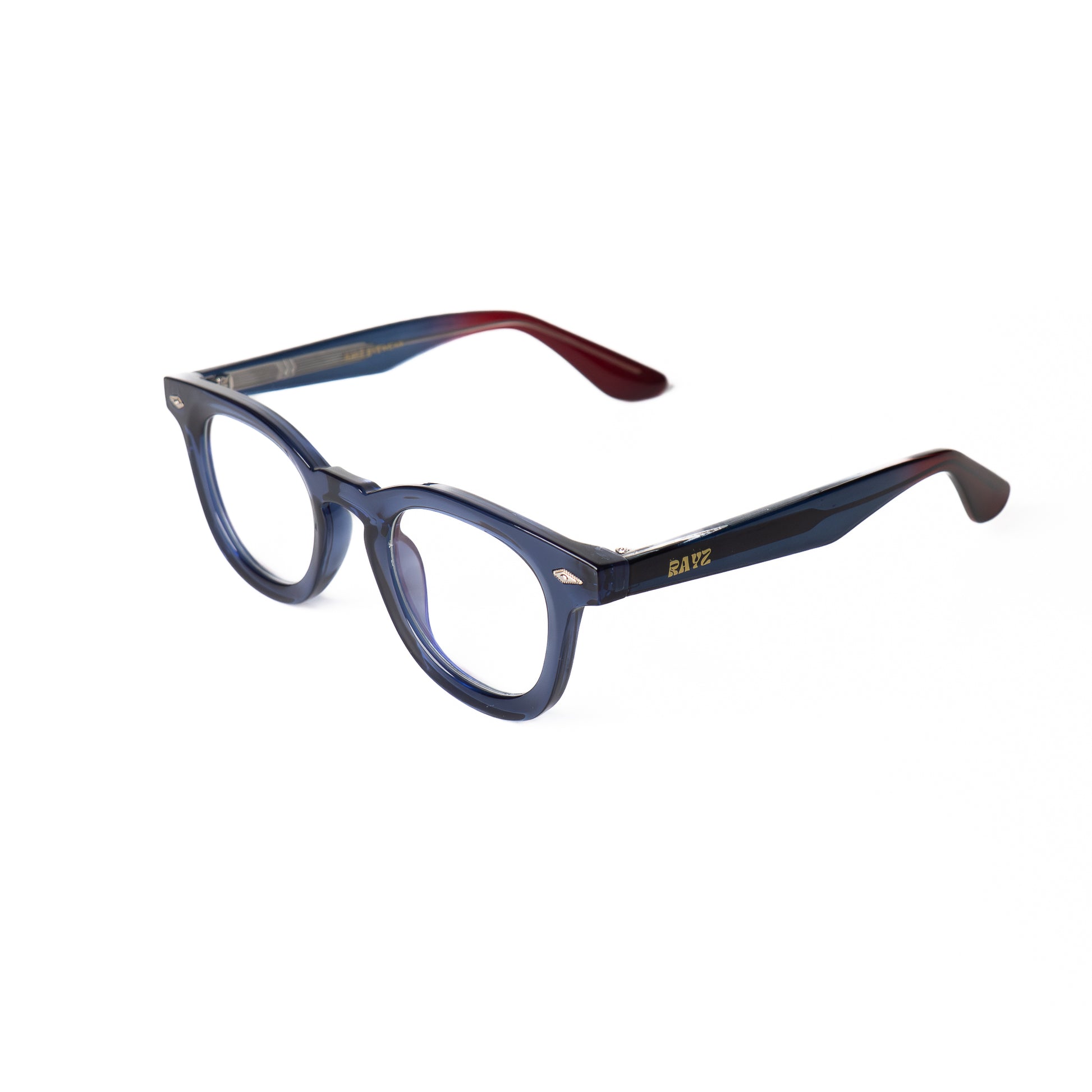 Milo bleu-rouge Lunettes de vue pour Hommes et Femmes Photo de Côté - RAYZ Eyewear Marque de Lunettes Marocaine