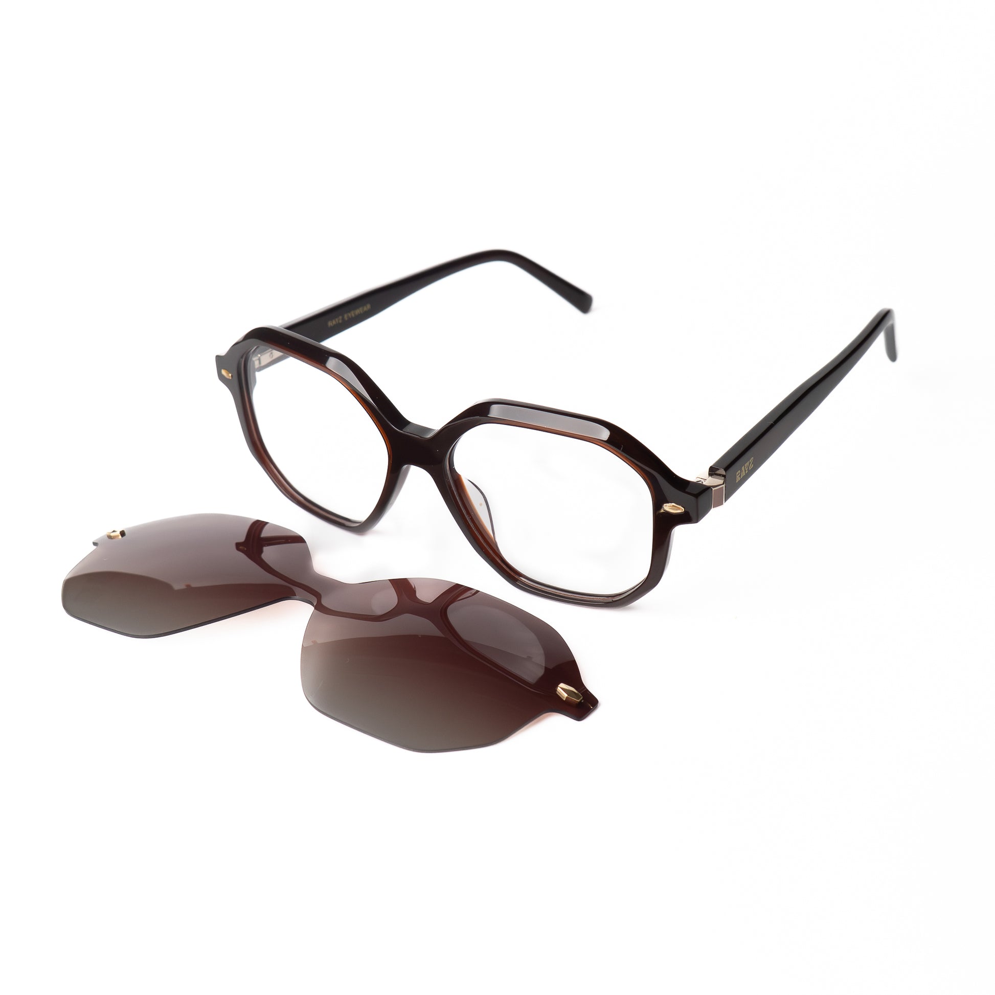 Tone marron Lunettes Clip-Ons pour Hommes et Femmes Photo de Côté - RAYZ Eyewear Marque de Lunettes Marocaine